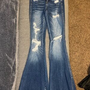 Flying Monkey Blue Distressed Flare Jeans